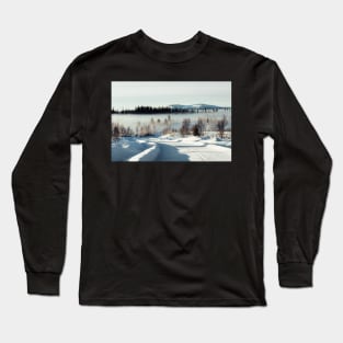 White Winter Landscape With Mysterious Fog on Sunny Day (Norway) Long Sleeve T-Shirt